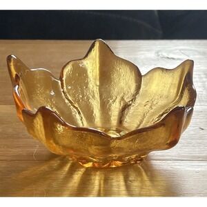 Vintage Viking Glass Amber 5 Petal Stockholm Lotus Flower Bowl 6" Art Glass